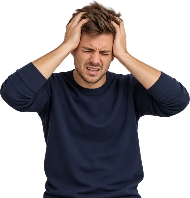 Stressed founder holding his head in his hands